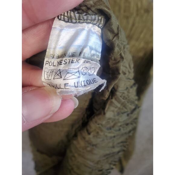 Jolie Mine Size Medium Olive Green Button Up Crinkle Blouse Made In France - Picture 4 of 6